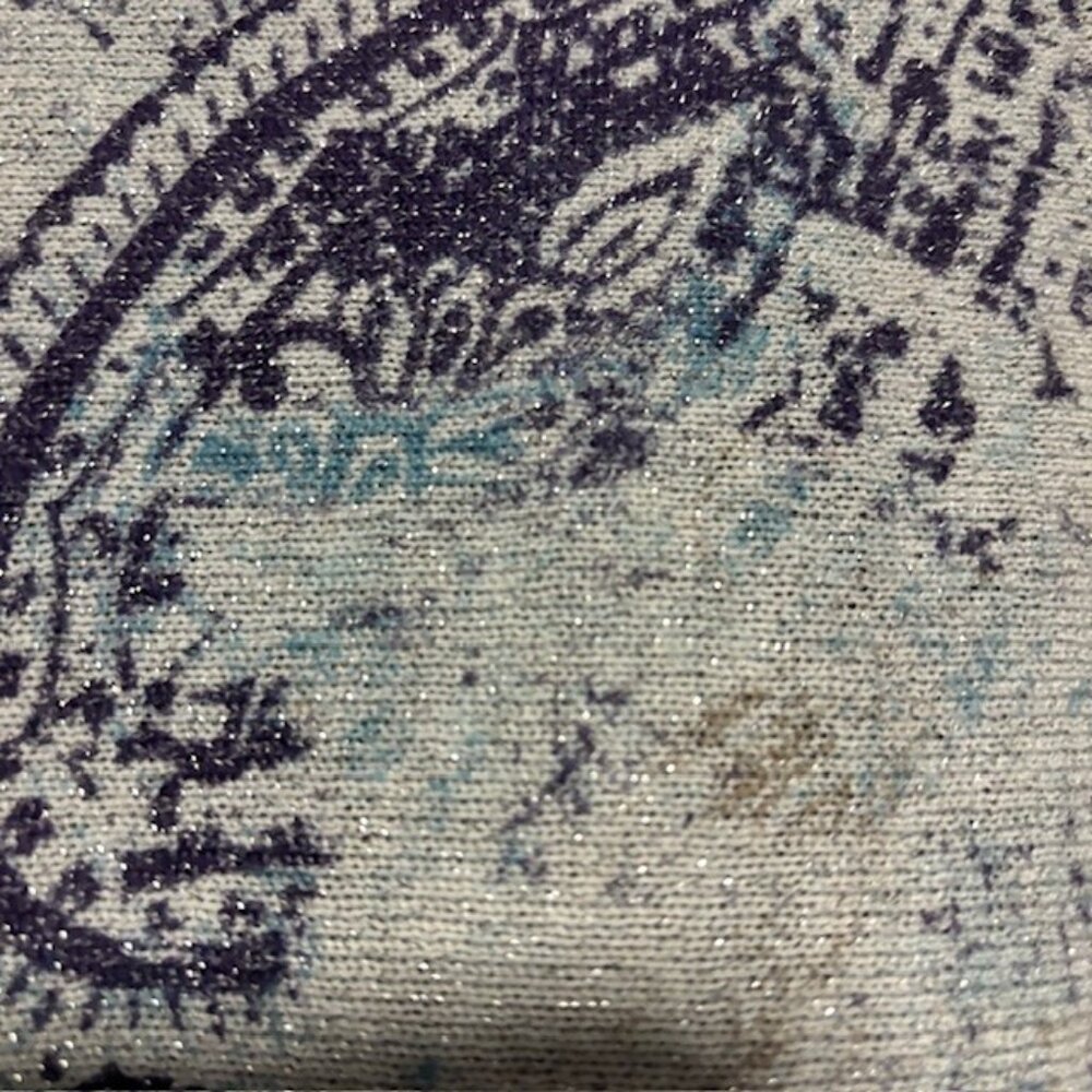 Chico's 1 M Paisley Metallic Shimmer Knit Top Blue Purple Silver Long Sleeve - Picture 6 of 7